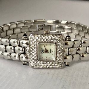 Silver Quartz Watch with Crystals